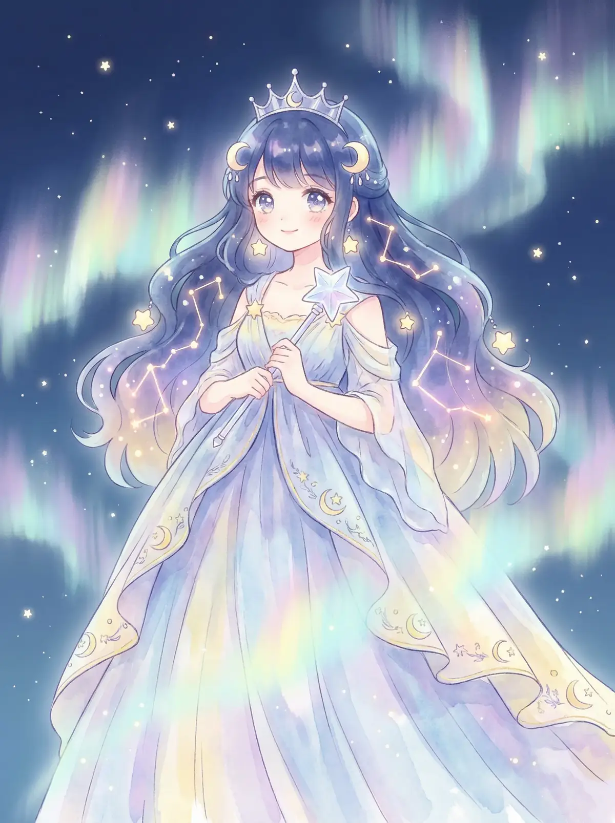 狗头萝莉 - 星辰公主希尔角色设定图，手持星光权杖